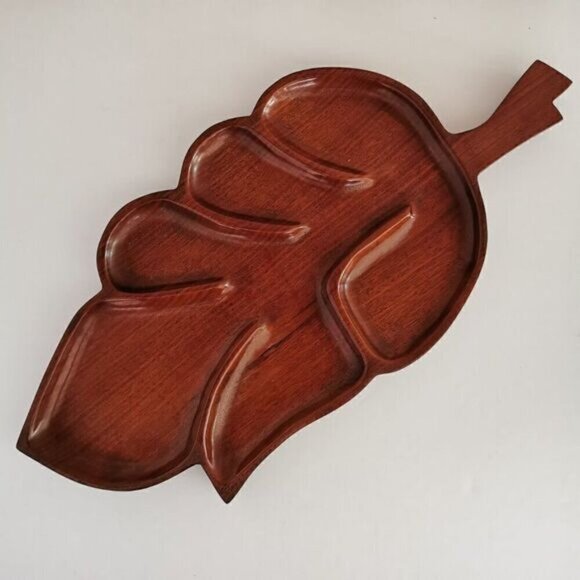 Vintage Large Mahogany Tray Leaf Shaped, Haiti Handmade Serving Board - Picture 2 of 10